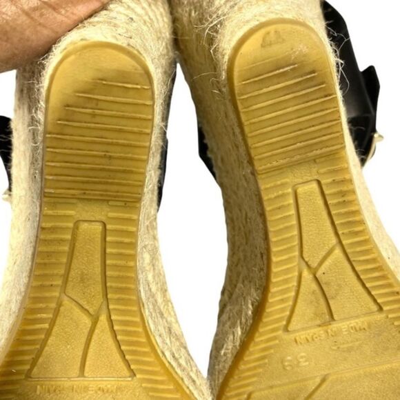 PASEART Black Leather Strappy Espadrille Wedges Made In Spain EU 38 US 7 Medium - Picture 4 of 9